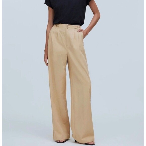 Madewell The Harlow Wide-Leg High Rise Pleated Pants Tan Brown Neutral Size 12 - Picture 8 of 8